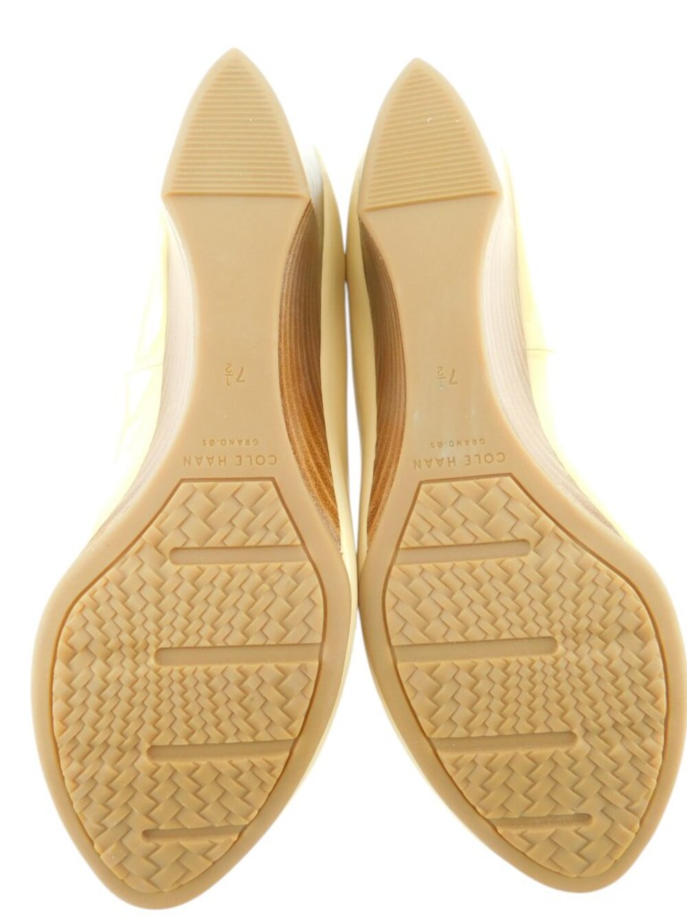New COLE HAAN Beige Nude Patent Leather Peep Toe Wedge Heel Pumps Shoes 7.5 - Picture 5 of 7
